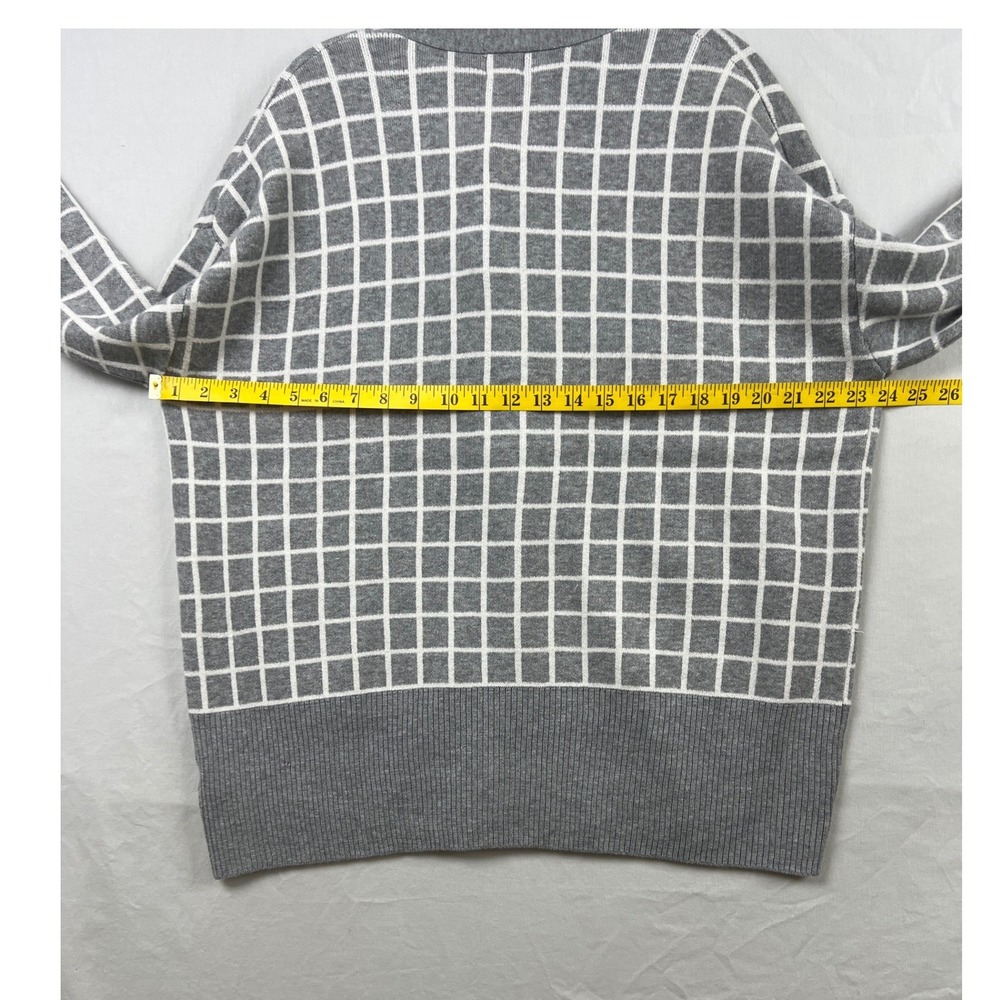 A New Day Cardigan Sweater Women XL Grey Windowpane Button Front V-Neck Pockets - Picture 8 of 11